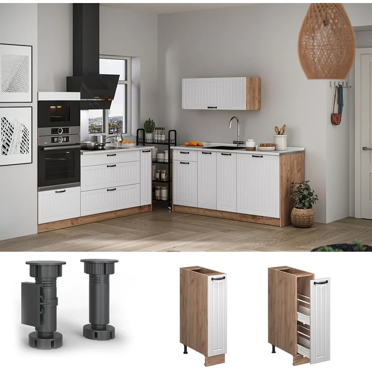 Apothekerschrank Fame-Line Weiß Landhaus/Goldkraft Eiche 20 cm, AP Marmor Vicco – Bild 4