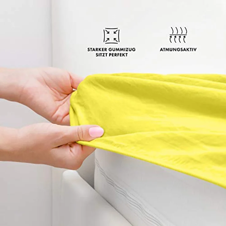 Jacobson Laken to GO Spannbettlaken Jersey Spannbetttücher Bettlaken 50% Baumwolle 50% Polyester (140x200-160x200 cm 1er Set, Gelb) – Bild 4