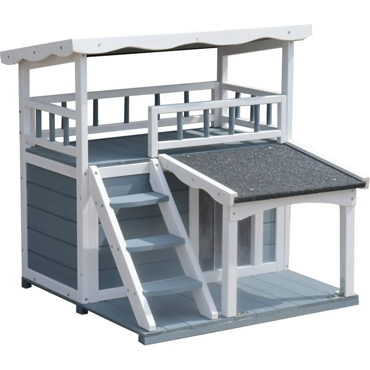 Dehner Tierbett Katzenhaus Maison Katzenhütte Outdoor, ca. 78 x 75 x 73 cm, grau/weiß, Hütte für Katzen aus robustem Tannenholz – Bild 1