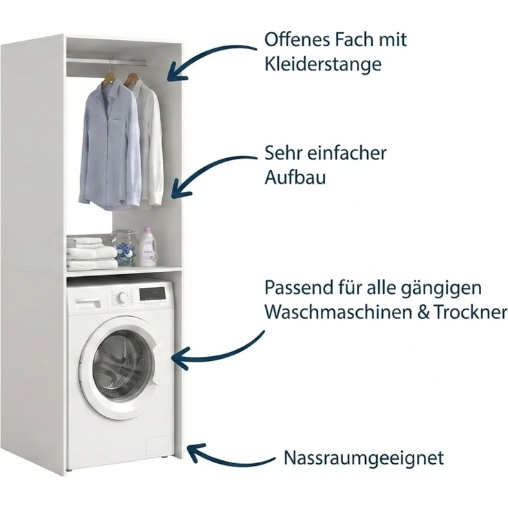 Waschmaschinenschrank (B/H/T: 66x195x60 cm) in weiß Nachbildung – Bild 8