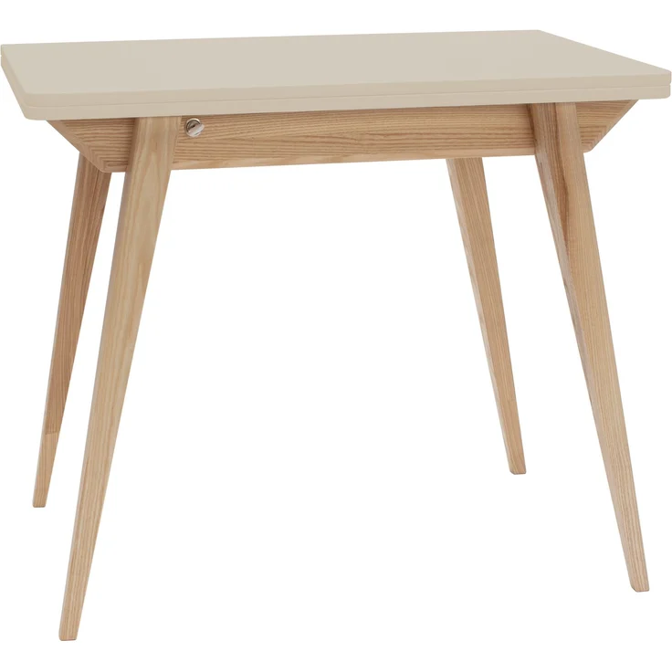 Ragaba rechteckiger ausziehbarer Tisch, MDF & Massives Eschenholz, 90x65 cm, Perl Weiß – Bild 1