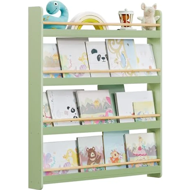 SONGMICS Bücherregal Kinder, Kinderregal mit 4 Ebenen, Spielzeugregal, Wandregal, für Kinderzimmer, Spielzimmer, lorbeergrün-naturfarben GKR014CE02 – Bild 2