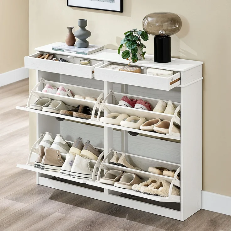 SoBuy FSR79-WG Schuhschrank, Spanplatte, Lackiert, Weiß, 105 x 83 x 24 cm – Bild 5