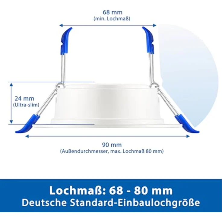 ZIZZLER LED Einbaustrahler Spot 230V, Flach 68-80mm, Warmweiß 3000K, IP44, 5W, 10er Set für Badezimmer und Feuchträume – Bild 2