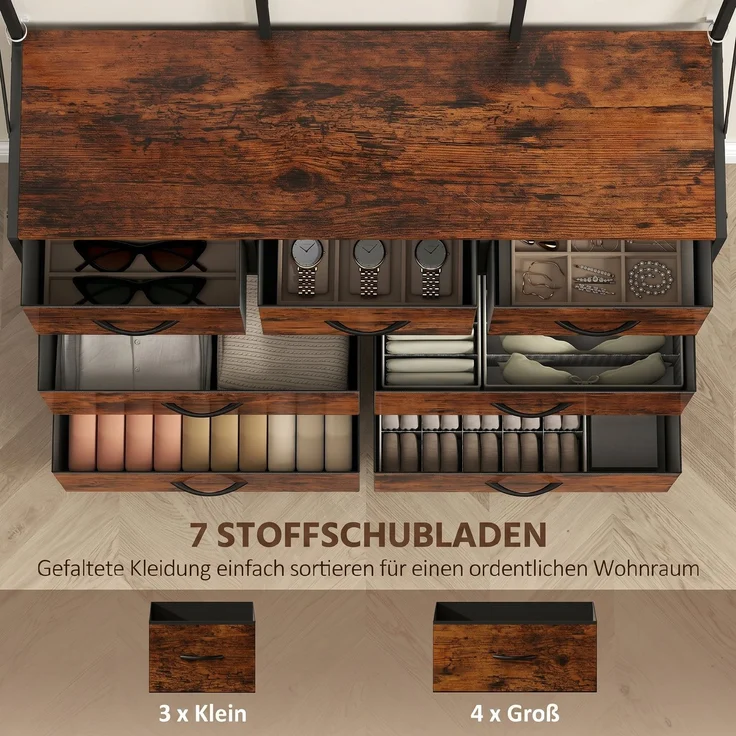 HOMCOM Garderobenständer, Spanplatte, Stahl, Rustikal-Braun, 100L x 30B x 183H cm – Bild 6