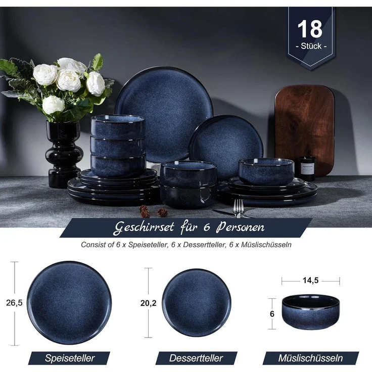 Homikit 18-tlg Steinzeug Geschirr Set Universum Blau, Mikrowellen- und – Bild 2