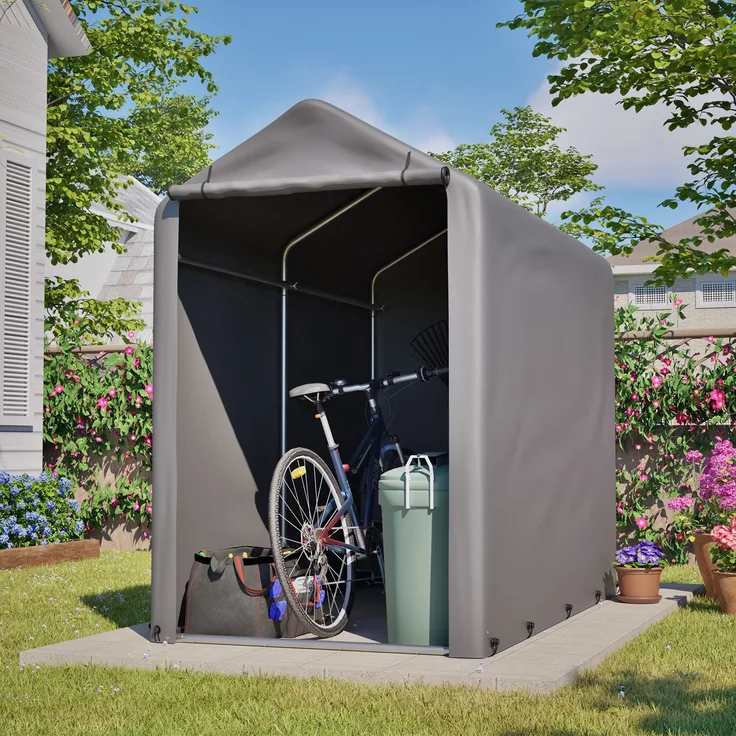 LVHOM Fahrradgarage & Gerätezelt, Wasserdichtes Garagenzelt aus 170g PE, Gerätehaus inkl. Fundamentrahmen, Lagerzelt für Garten & Werkzeug, 187x100x160cm