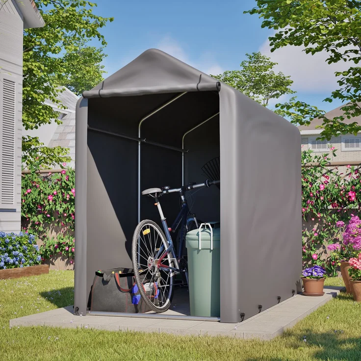 LVHOM Fahrradgarage & Gerätezelt, Wasserdichtes Garagenzelt aus 170g PE, Gerätehaus inkl. Fundamentrahmen, Lagerzelt für Garten & Werkzeug, 187x100x160cm – Bild 1