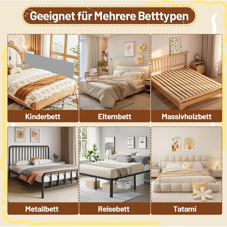 Eikuavons Klappbares Bettgitter 150 cm, Grau, höhenverstellbar 0-30 cm, für Matratzen 8-30 cm, Kunststoff, Grau – Bild 5