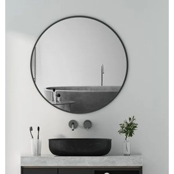 Boromal Wandspiegel Rund 60cm 80cm 40cm Schwarz Spiegel Gold Badezimmer Groß (Runder Badezimmer Spiegel), Badezimmerspiegel Metallrahmen Badspiegel 5mm Glas – Bild 6