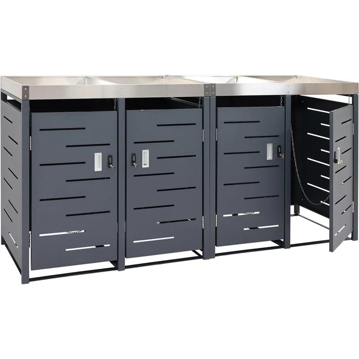 4er-Mülltonnenverkleidung HWC-H40b, Mülltonnenbox, Pflanzkasten Edelstahl-Metall-Kombi 78kg 110x230x62cm erweiterbar – Bild 9