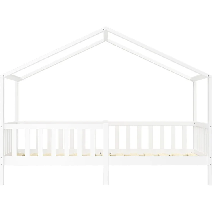 Bellabino 'Bia' Hausbett 80x160 cm, weiß, Kiefer Massivholz, Montessori Kinderbett mit Rausfallschutz und Lattenrost – Bild 10