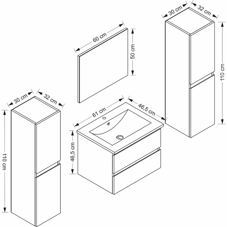 Homeline Badmöbel Set mit Schubladen Glas ablage (Dennis Weiss, 60 cm 2X Hochschrank) – Bild 5