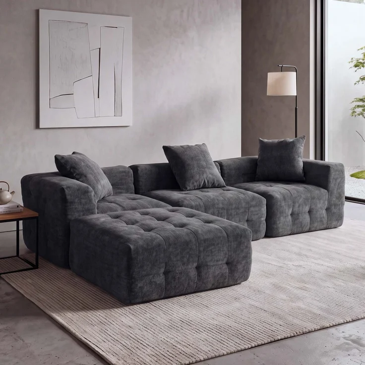 Sofa HWC-R33, 3-Sitzer Couch Polster-/Loungesofa, Stoff/Textil (340g/m²) 270cm ~ dunkelgrau – Bild 1