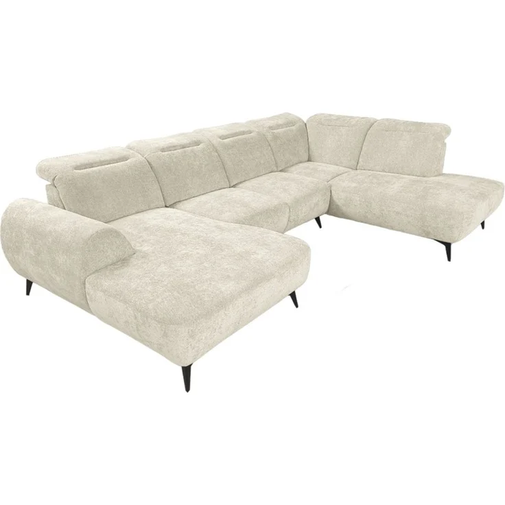 Wohnlandschaft Sofa U-Form ALETTE in Stoff Doha Creme Lange Schenkel Rechts – Bild 2