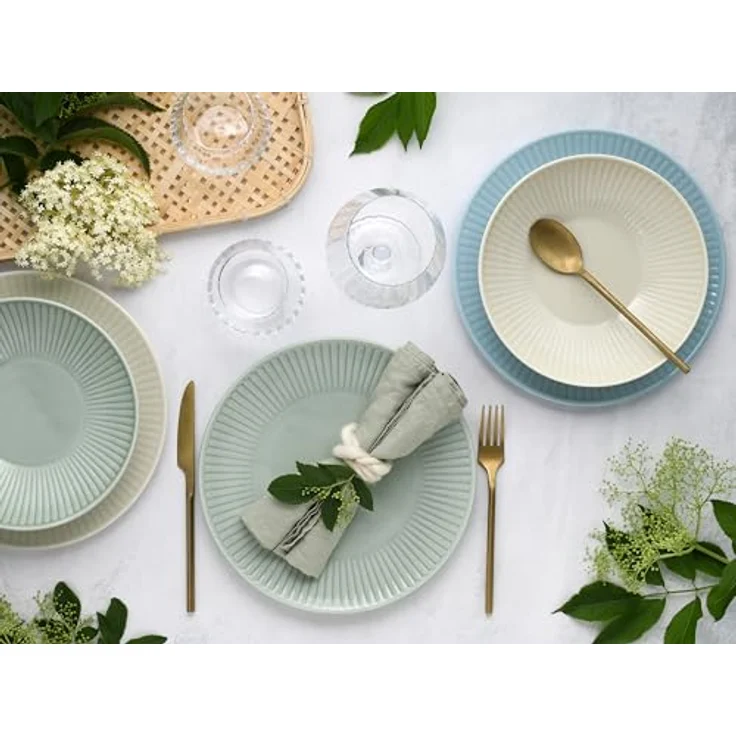 Creatable Tafelservice Valencia, 12-teilig, lebensmittelecht, stapelbar, Keramik, Creme, Pastellgrün, Pastellblau – Bild 6