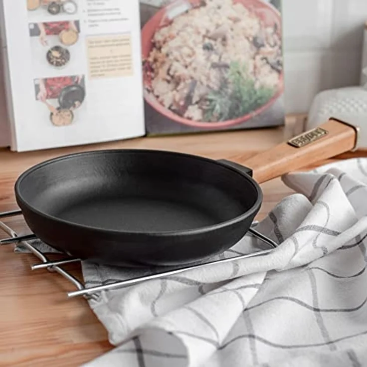 Ø24cm 47mm hoch Gusseisenpfanne Gußeisenpfanne mit Holzgriff Pfanne aus Gusseisen – Bild 6