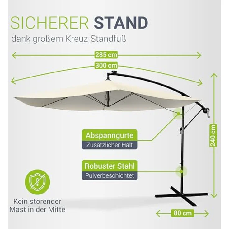 Juskys 'Brazil' Sonnenschirm, Polyester, Grau / Creme, Ø 285 cm, mit Beleuchtung – Bild 6