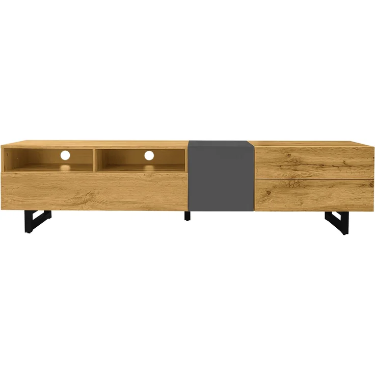 Merax 170cm TV-Schrank, einfaches Kontrastfarbdesign, drei Türen und zwei Fächer, U-förmige Metallbeine, Retro-Holzmaserung – Bild 8
