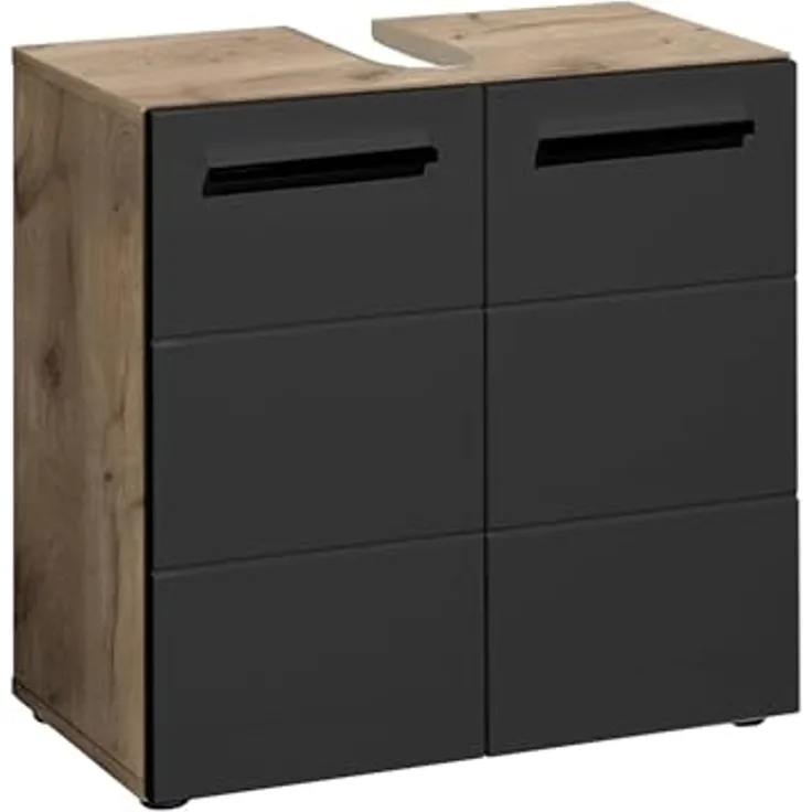 Waschbeckenunterschrank >Vista< 2 Türen, 1 Boden, schwarz / viking oak Dekor - 60x62x31 (BxHxT)