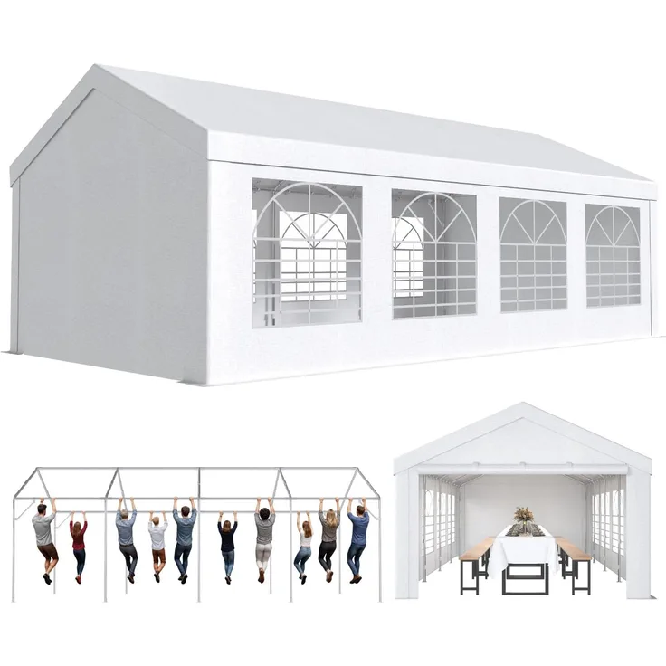 JUMMICO Pavillon Partyzelt 4x8 Wasserdicht Stabil PE Plane 450 N 170g Gartenzelt UV Schutz 50+ Zelt Festzelt Bierzelt Gartenpavillon für Garten, Party, Festival, Hochzeit, weiß