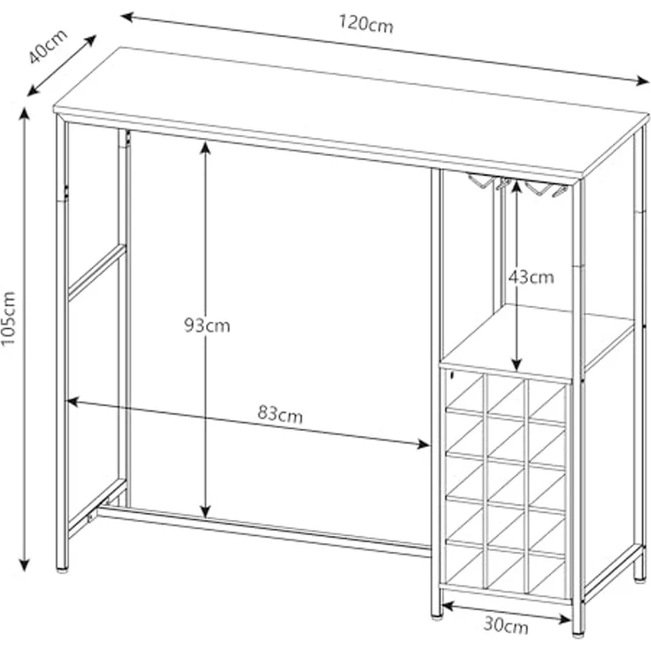 Bartisch Trøndelag 120x40x105 cm mit Weinregal für 15 Flaschen [en. casa] – Bild 2