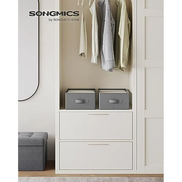 SONGMICS Kleiderschrank-Organizer 2er Set, Aufbewahrungsbox 6 Fächer, Schubladen-Ordnungssystem, Ordnungsboxen faltbar, 42 x 30 x 17 cm, für Hosen, Kleidung, Taubengrau RUSDE009G02 – Bild 2