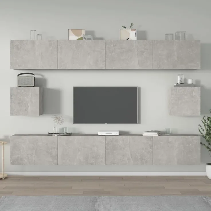 6-tlg. TV-Schrank, TV Board Betongrau Holzwerkstoff