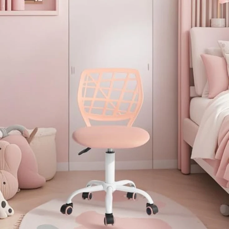 FurnitureR Kinder Schreibtischstuhl, höhenverstellbarer Drehstuhl mit kleinem Loch Rückenlehne Design, geeignet für Kinderzimmer oder Arbeitszimmer, rosa Plica – Bild 6