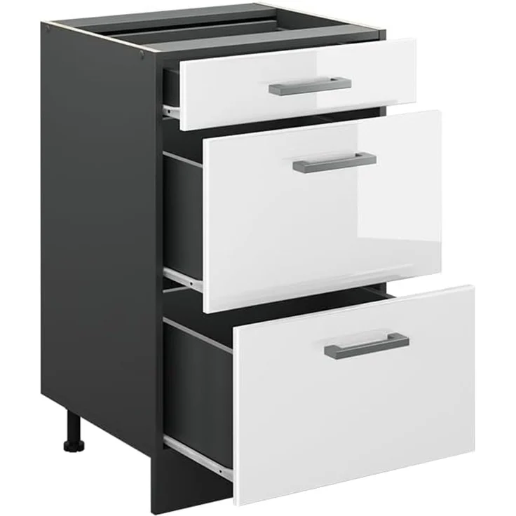 Vicco Unterschrank R-Line, Weiß Hochglanz/Anthrazit, 50 cm ohne Arbeitsplatte (1-St) – Bild 3