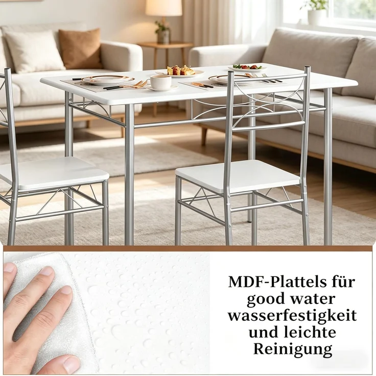 Modern Design Esszimmer Tisch und Essstühle,Fashionable Essmöbel Set,Balkon Essmöbel Set,Bistro Essmöbel Set(nur mit Esstisch und die Essstühle)--Silber + Weiß--70x110x76cm--YOUDENOVA – Bild 8
