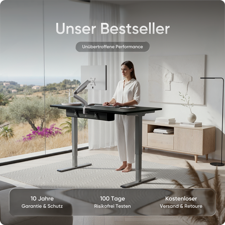 DESKSPACE PRO Plus Höhenverstellbarer Schreibtisch Gestell - Dual-Motor Tischgestell, Elektrisches Tischgestell mit Memory Funktion (Grau) – Bild 2