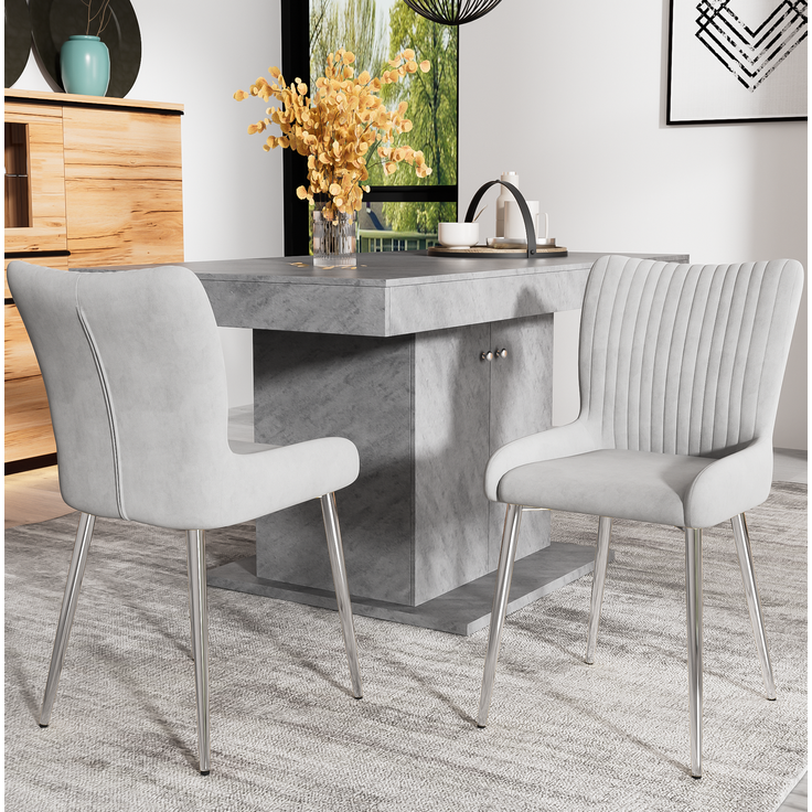 Esszimmerstuhl-Set, Samt mit Metallgestell, 4er-Set, 58×47×85 cm, Grau – Bild 3