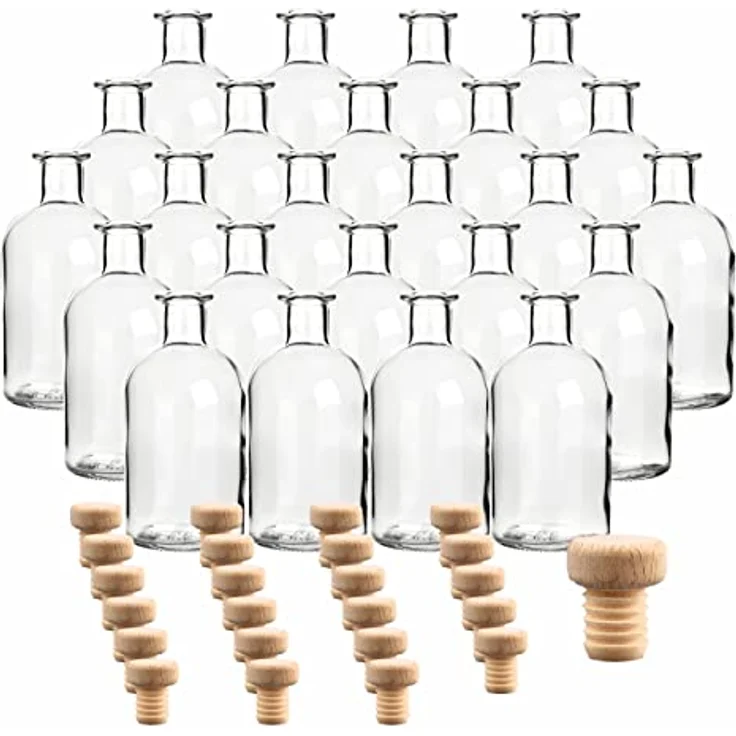 gouveo Trinkflasche Glasflaschen 250 ml Apotheker mit Korken - Leere Likörflasche 0,25 l, 24er Set, Transparent, HGK – Bild 1