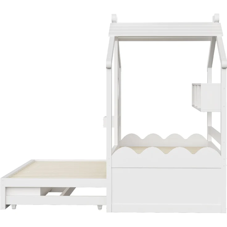 Merax Kinderbett, Jugendbett, 90x200cm, mit Ausziehbett 90x190cm, mit 2 Schubladen, mit USB- und Typ-C-Ladeanschlüssen und LED, mit Einlegeböden, Weiß – Bild 7