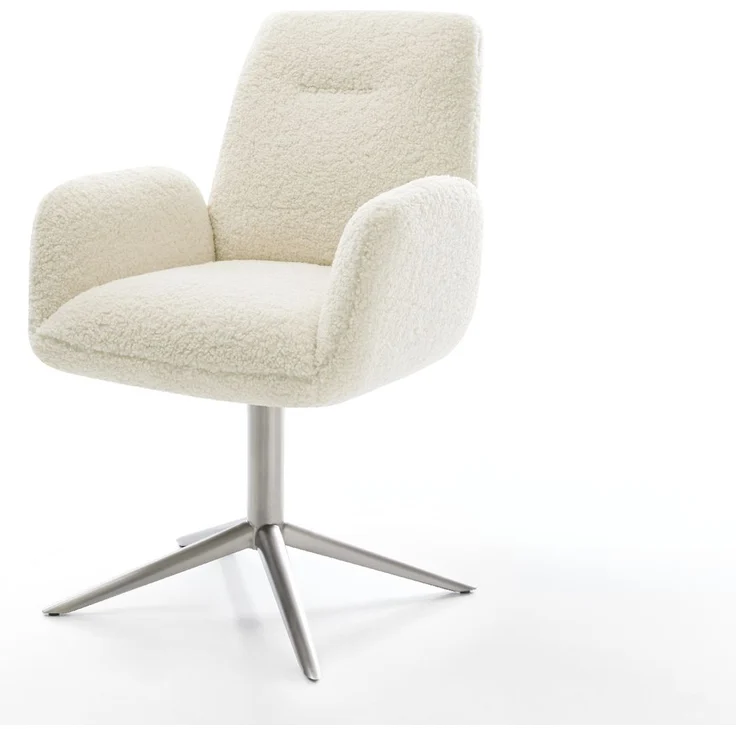 Drehstuhl Zoa-Flex Teddystoff Beige Fußkreuz Edelstahl 360° drehbar Wippfunktion Taschenfederkern – Bild 1