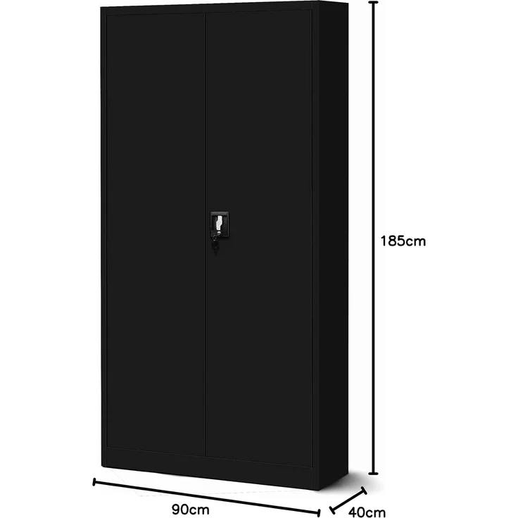 Jan Nowak 3er Set Aktenschrank C001 Metallschrank Stahlschrank Werkzeugschrank Büroschrank Lagerschrank Universalschrank Pulverbeschichtung Flügeltüren 185 x 90 x 40 cm (schwarz/schwarz) – Bild 3