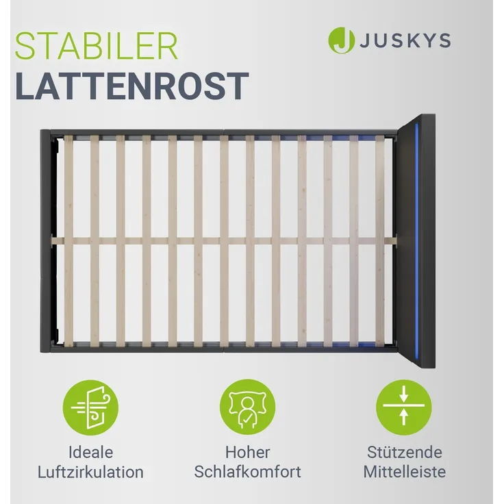 Juskys 'Paris' Polsterbett mit LED-Beleuchtung, Kunstleder, Grau, 120x200 cm, ohne Matratze