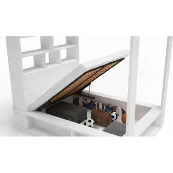 QMM TraumMöbel Himmelbett Calgary 160x200 weiß mit Lattenrost 2 Bettkasten, Regal (Einzelnes Möbelstück, Bett), mit Bettkasten und integriertem Bücherregal – Bild 7