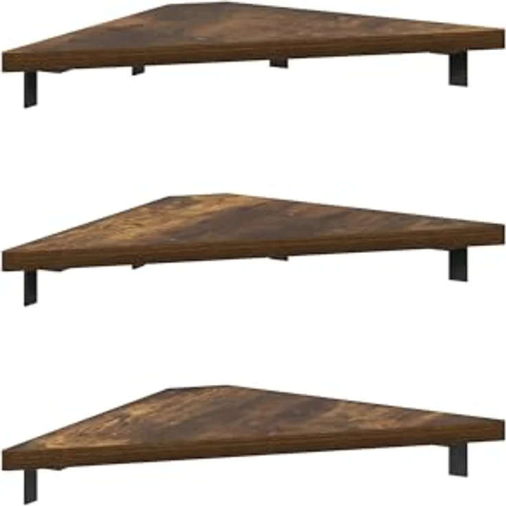 Furinno Rossi Dreieck-Schweberegale, Wandregal zur Präsentation, Bernsteinkiefer, 3er-Set – Bild 6
