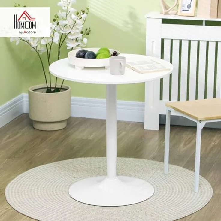 HOMCOM Esstisch Moderner Küchentisch mit Stahlfuß (Küchentisch, 1-St, Esszimmertisch), für Wohnzimmer, Ø70 x 75 cm, Weiß – Bild 3