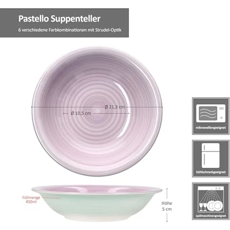 MamboCat Suppenteller Pastello 6er Set Suppenteller 450ml Steingut bunt Teller tief – Bild 6