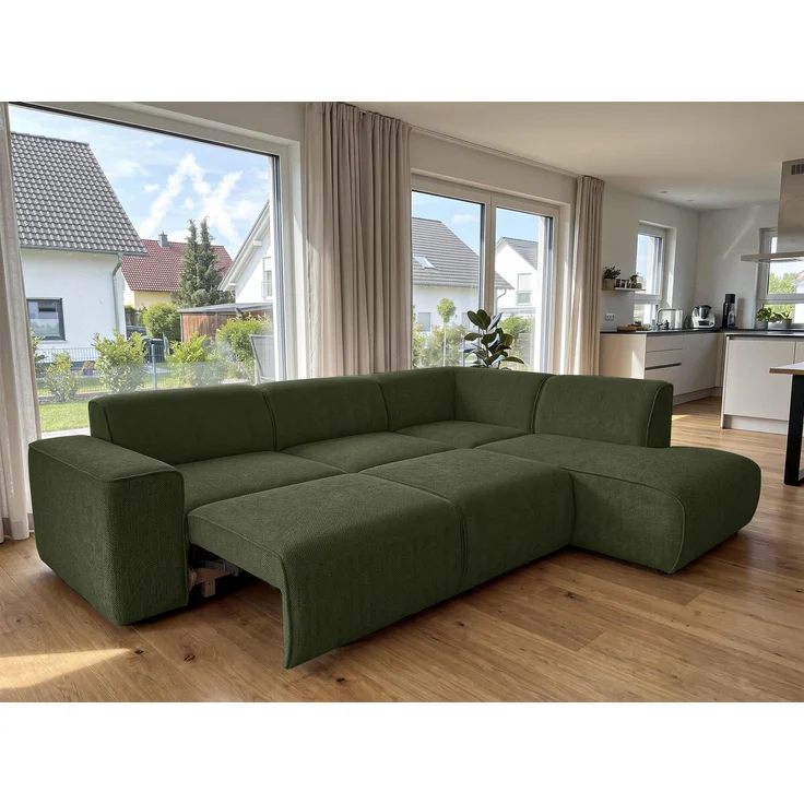 AX LIVING Wohnlandschaft mit Schlaffunktion Ruyam Eckcouch Grün R – Bild 2