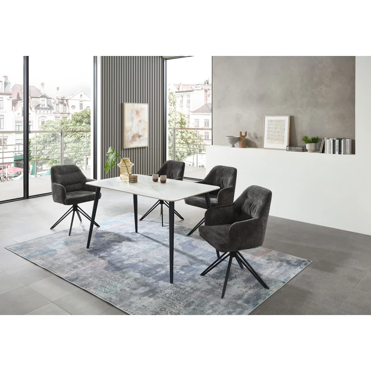 Esstisch >Cody< in weiß, schwarz, Keramik, Metall - 140x76x80cm (BxHxT) – Bild 2