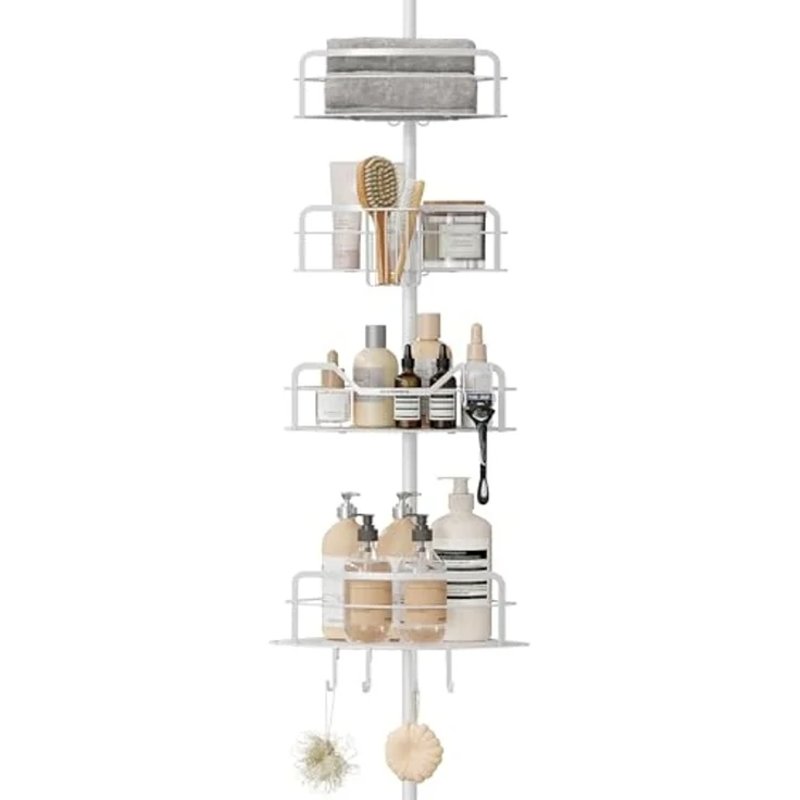 Songmics Duschregal mit 4 Ebenen, höhenverstellbar, ohne Bohren, Stahl wolkenweiß, 35 x 26,7 x (80-323) cm – Bild 1