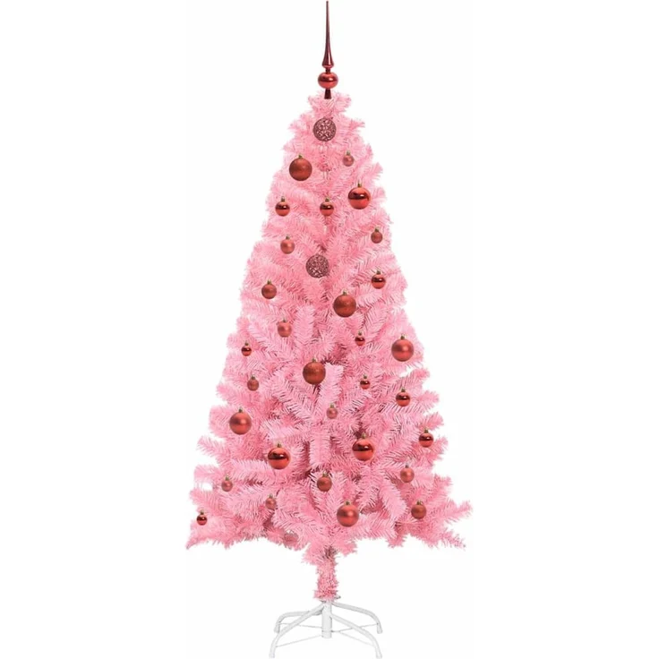 vidaXL Weihnachtsbaum mit LED-Beleuchtung Rosa 150 cm PVC und Stahl 3396416 – Bild 4