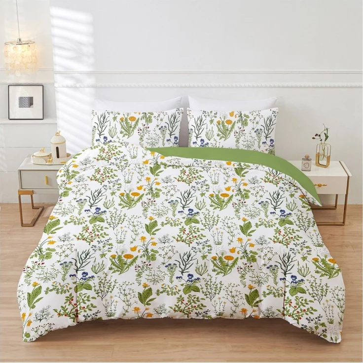 ibettertec Bettwäsche Bettwäsche Set Salbeigrün Blumen Bettwäsche Wendbar mit Reißverschluss, Bettwäsche Grün Blümchen Blumen und Kissenbezug 80x80 cm – Bild 2