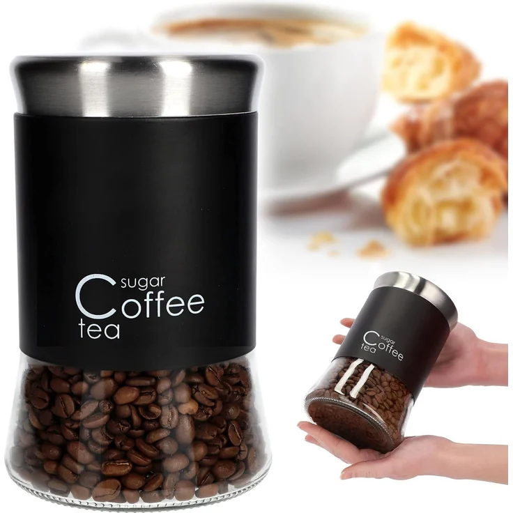 KADAX Glasbehälter für Kaffee, Tee, Zucker, mit Deckel, Schwarz, 1000 ml – Bild 1