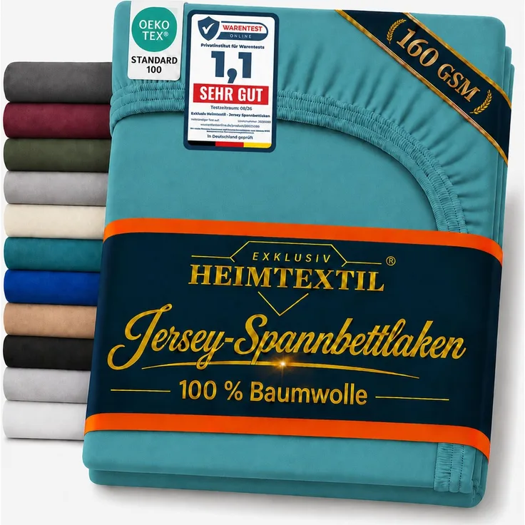 EXKLUSIV HEIMTEXTIL Jersey Spannbettlaken Deluxe 160 x 200 cm Petrol 160 GSM, 100% Baumwolle Öko - Tex Zertifiziert Bed-Sheet Bettlaken Spannbetttuch Topper Leinentuch