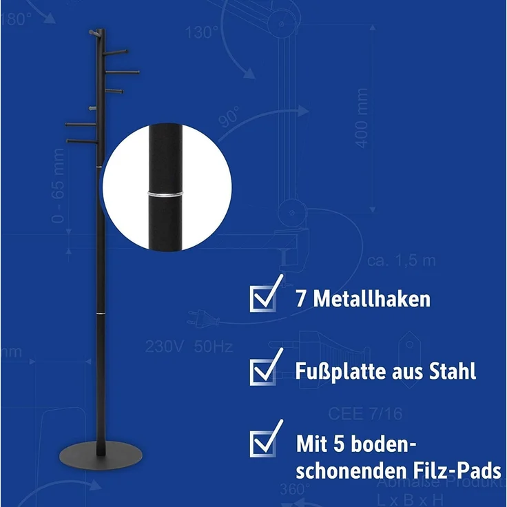 Maul Garderobenständer Maulcaurus 7 Kleiderstangen 177cm schwarz – Bild 4